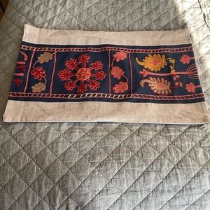 Pottery Barn Embroidered 16x26 Lumbar Pillow with Floral Design